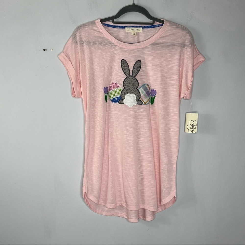 Clover + Pine NEW Size Medium Swing Tee Easter Bunny 3D Pink A7
